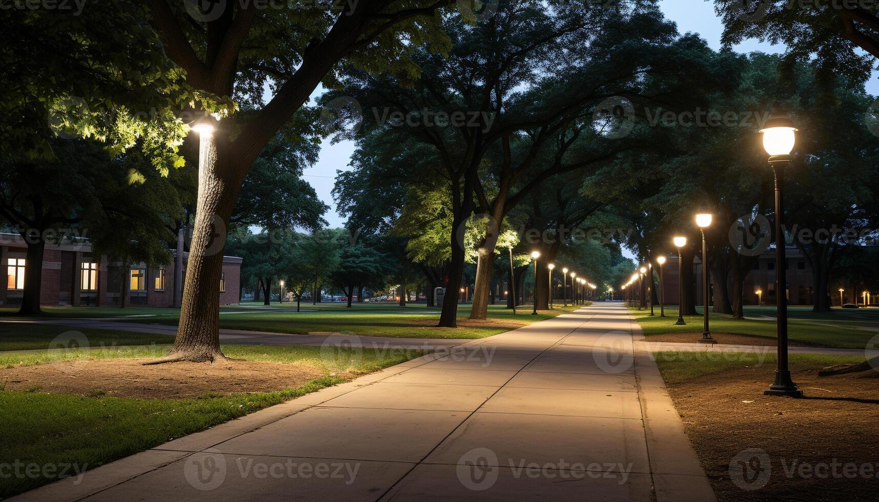 AI generated Bright street light illuminates the dark cityscape generated by AI photo