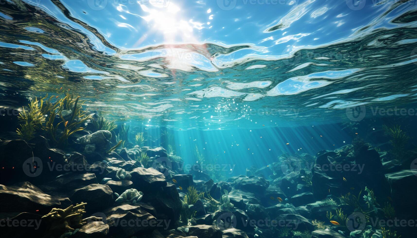AI generated Underwater beauty in nature, fish swimming below generated by AI photo