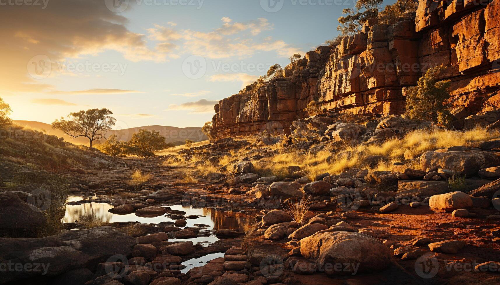 AI generated Tranquil scene of majestic mountain reflecting in water generated by AI photo