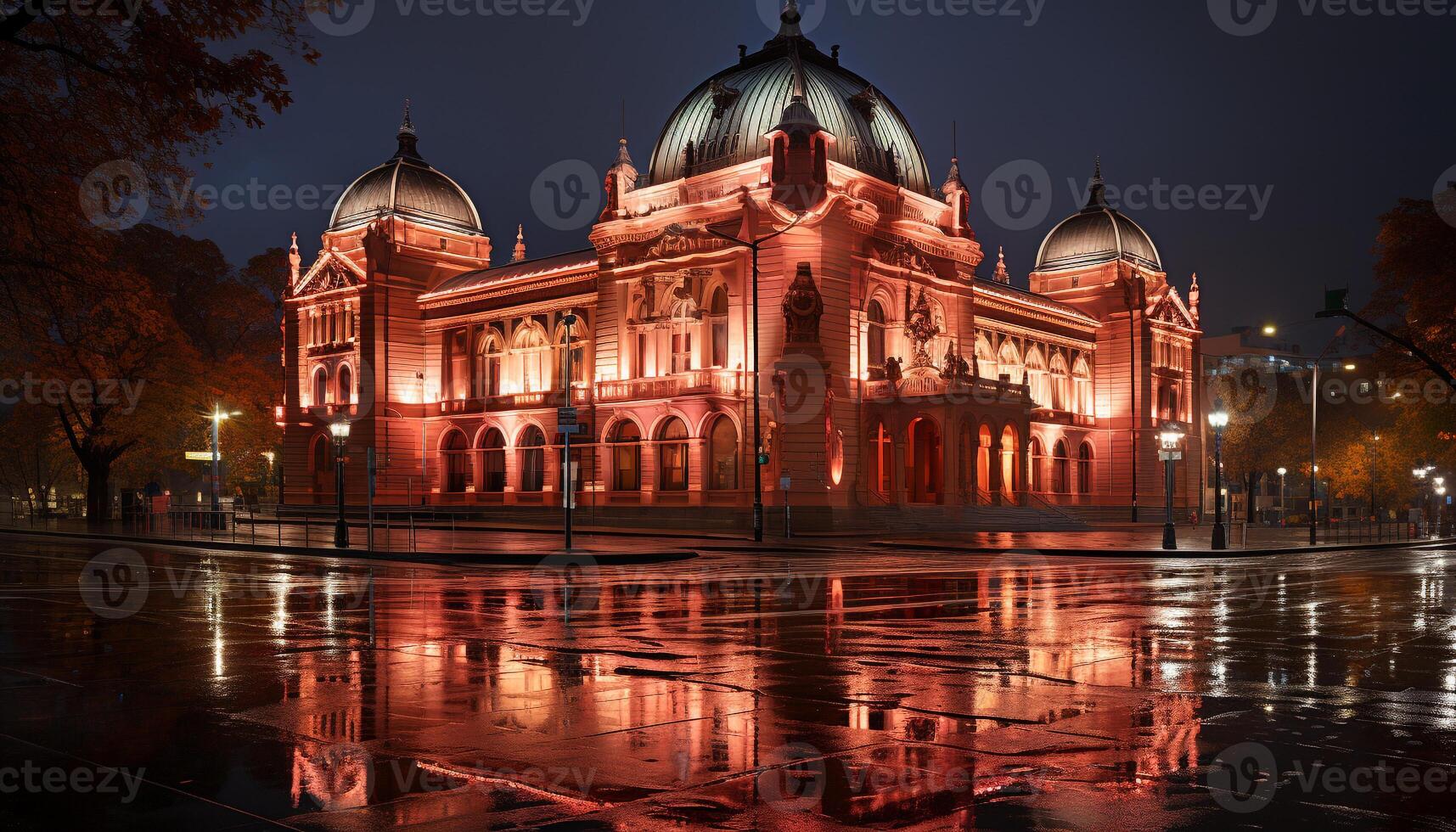 AI generated Famous place illuminated at night, reflecting history generated by AI photo