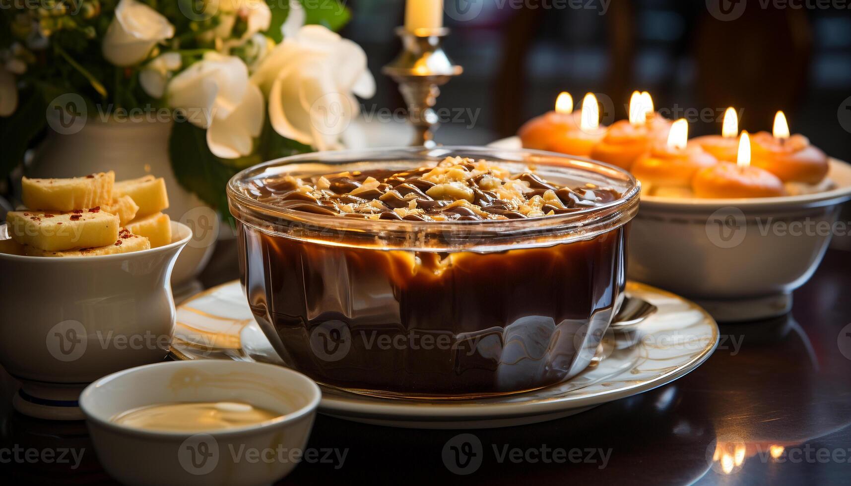 AI generated Gourmet chocolate dessert on wooden table, close up generated by AI photo
