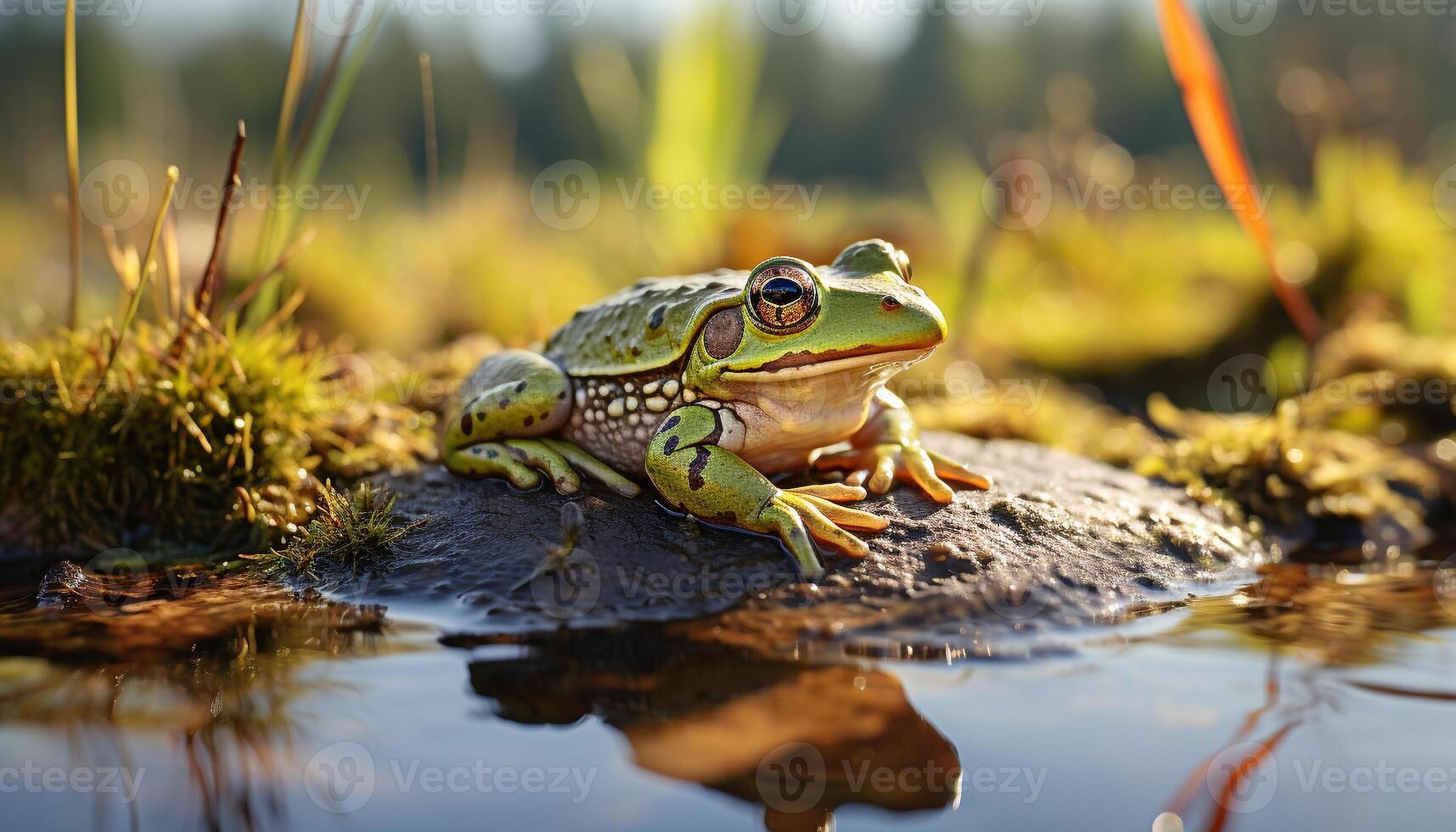 AI generated A cute toad sitting in a wet pond generated by AI photo