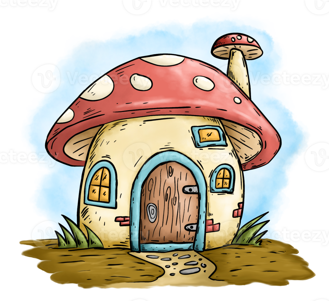 Hand drawn fairy house illustration png