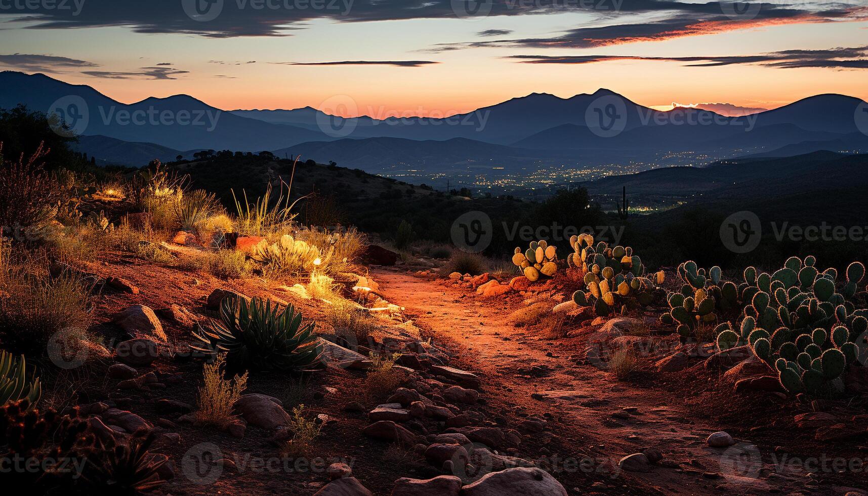 ai generado puesta de sol terminado montaña rango, naturaleza belleza en crepúsculo generado por ai foto