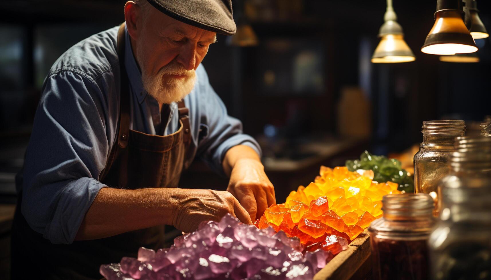AI generated Senior man working indoors in his small business generated by AI photo
