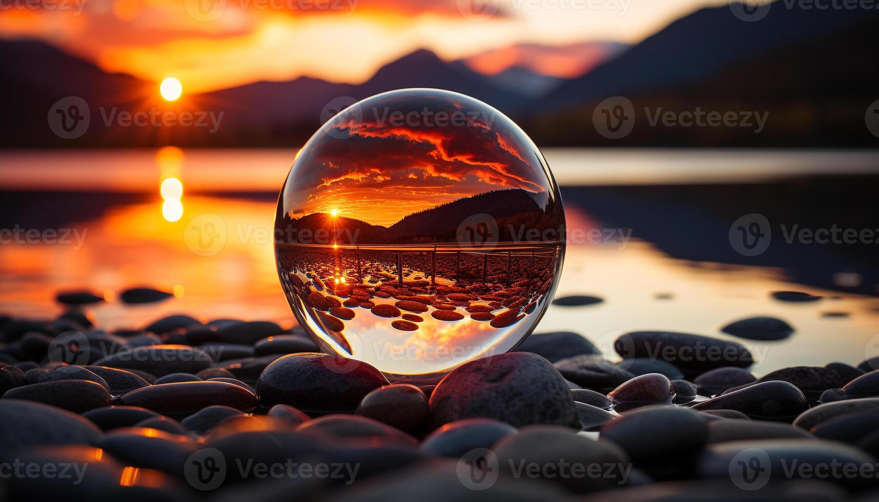 AI generated Sunset over water, reflecting the beauty of nature generated by AI photo