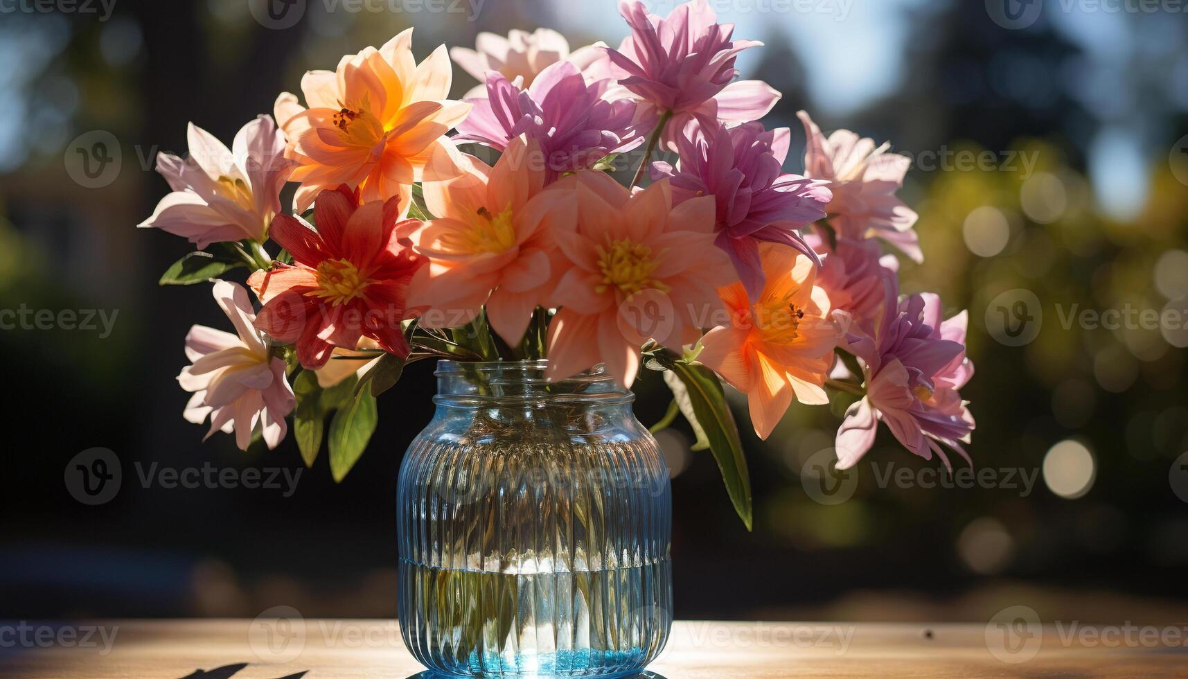 AI generated Freshness of nature in a bouquet of multi colored flowers generated by AI photo