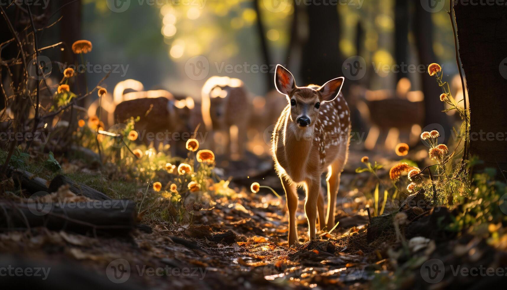 ai generado linda ciervo en pie en prado, disfrutando naturaleza generado por ai foto