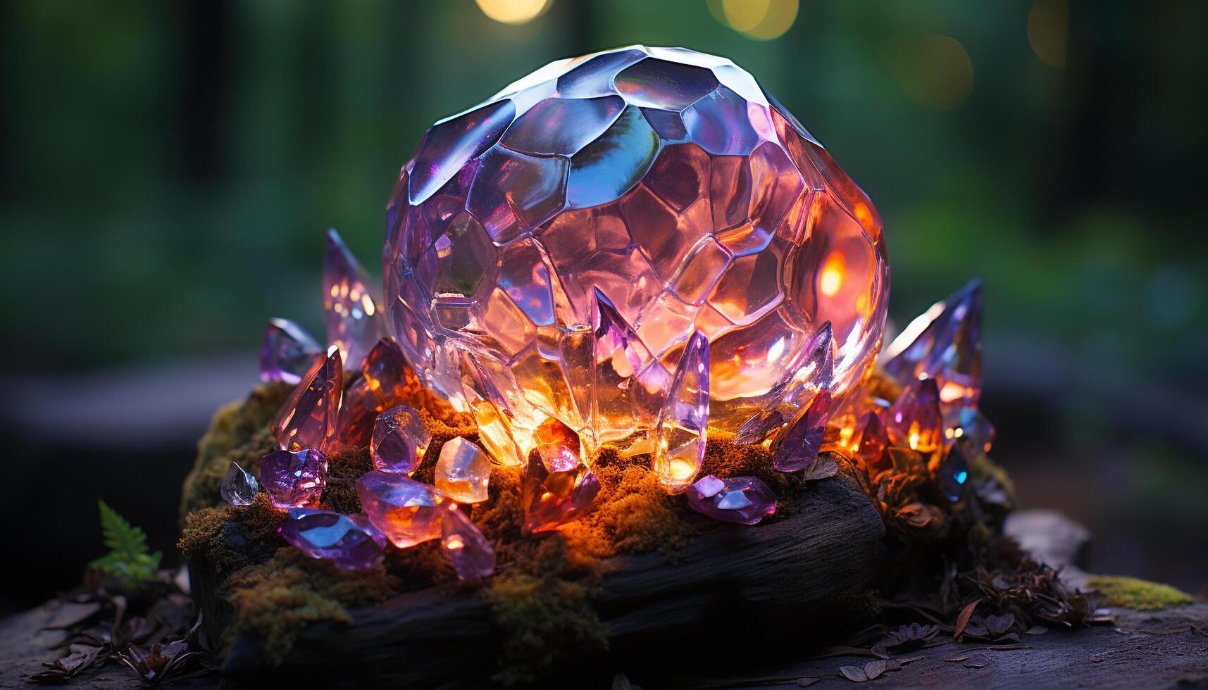 AI generated Shiny gemstone reflects vibrant colors in nature generated by AI photo