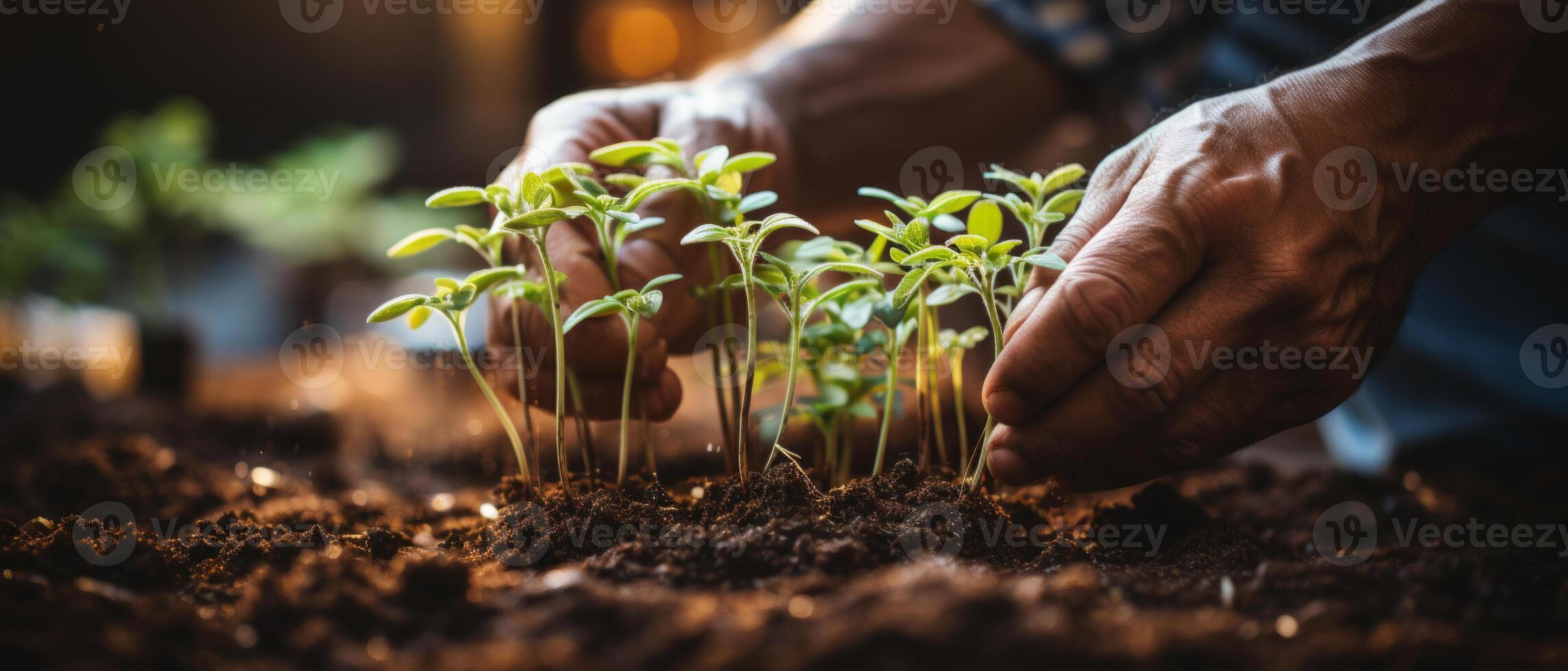 AI generated Sprouting Seedlings in Sunlit Soil photo