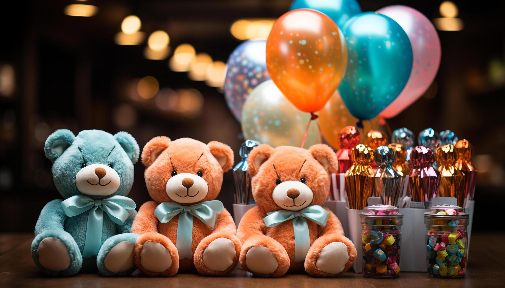 AI generated Cute toy teddy bear brings joy and celebration generated by AI photo