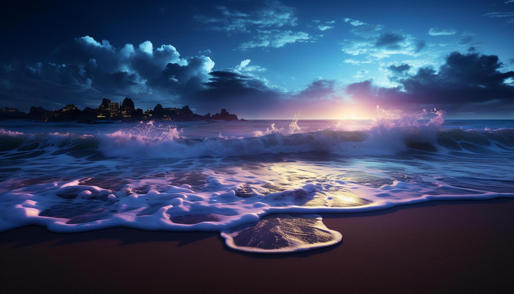 AI generated Tranquil sunset, water reflects beauty in nature generated by AI photo