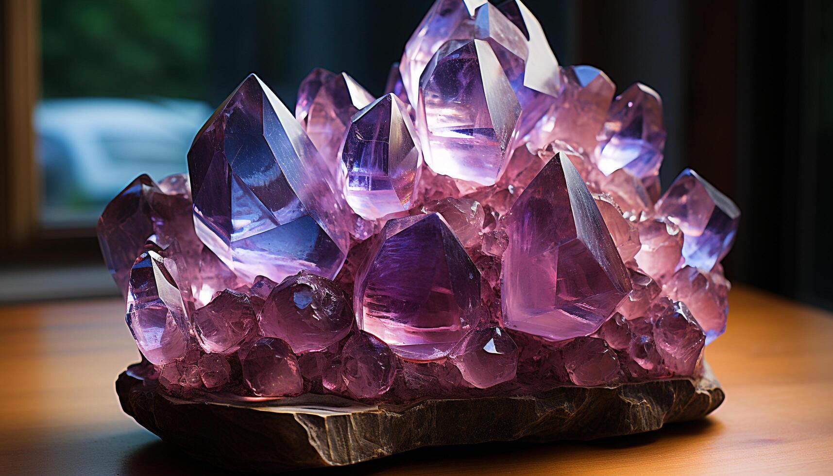 AI generated Gemstone crystal, nature precious amethyst, transparent rock beauty generated by AI photo