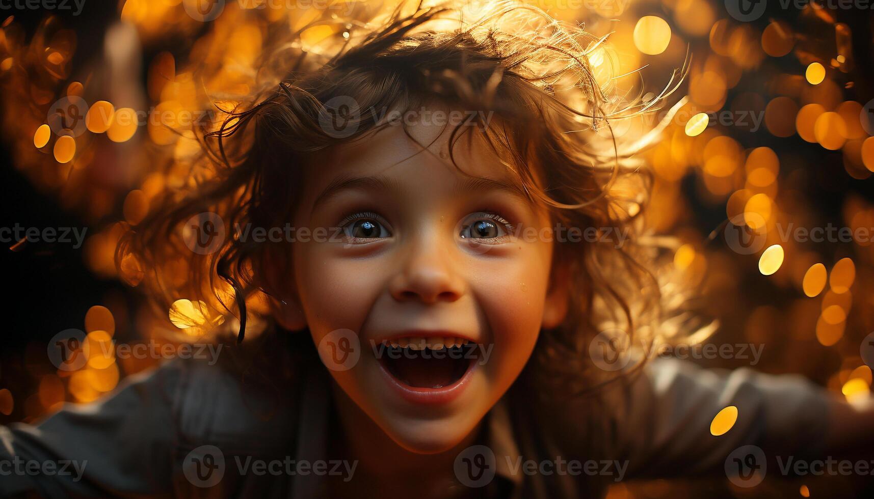 ai generado sonriente niño disfrutando juguetón invierno noche debajo árbol generado por ai foto