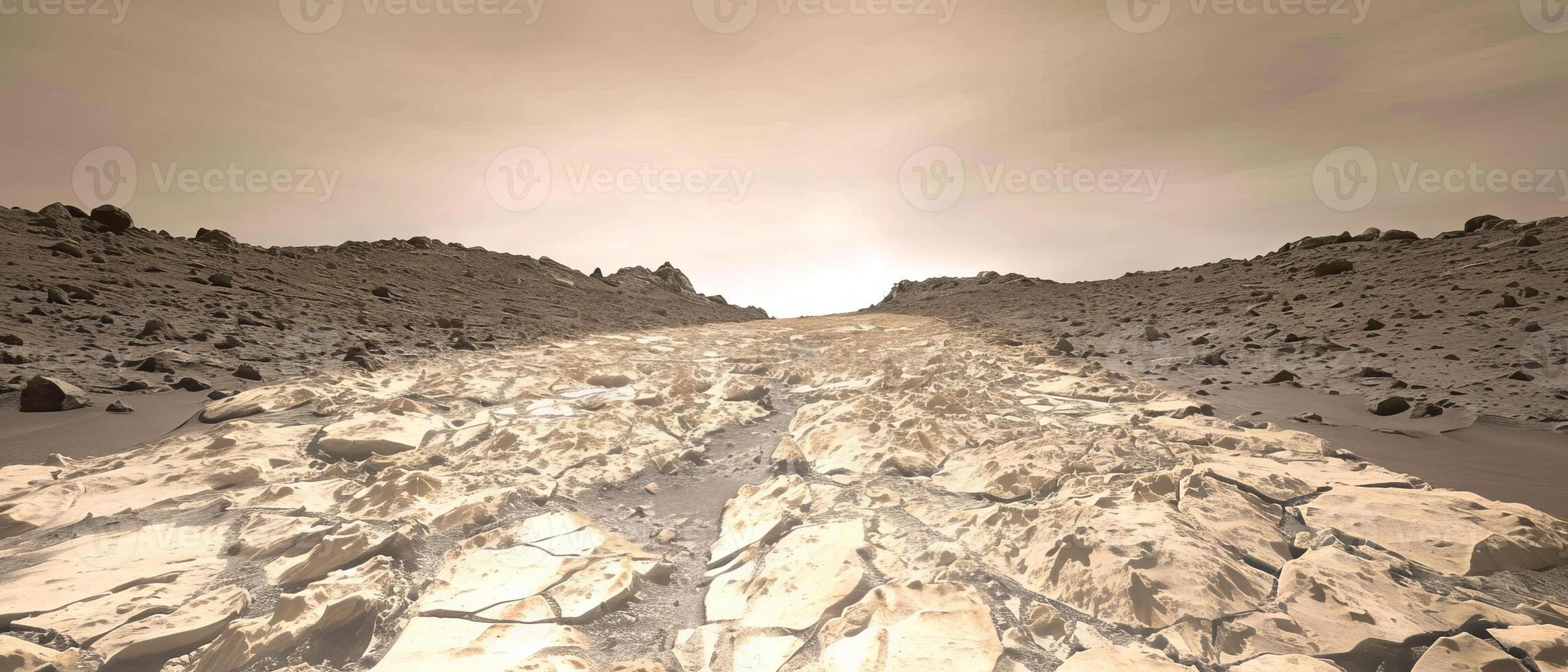 AI generated A dirt road stretches through the arid landscape of the desert photo