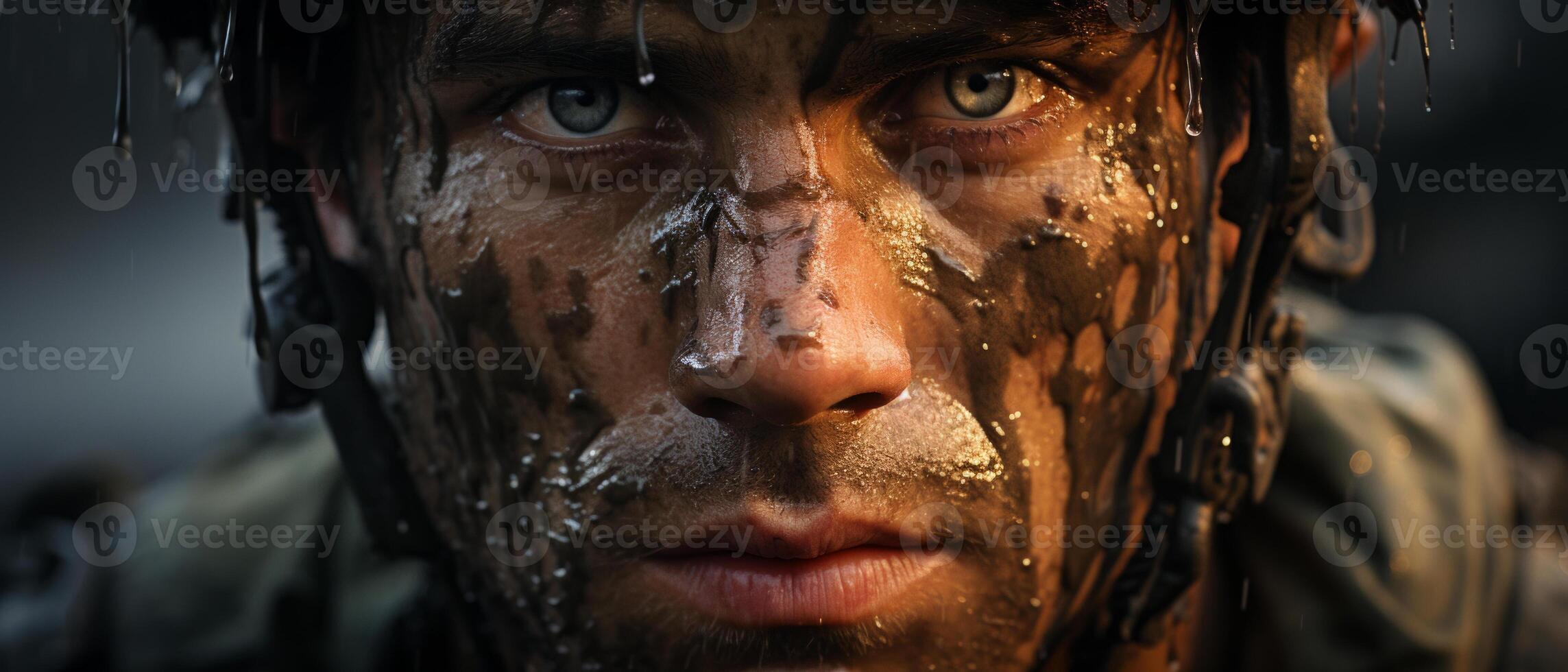 AI generated Soldier's Resilience in the Rain photo