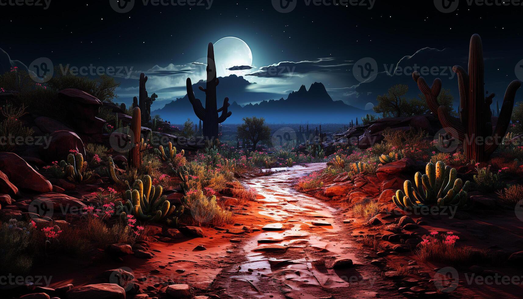 AI generated Mysterious night sky reveals spooky alien landscape generated by AI photo