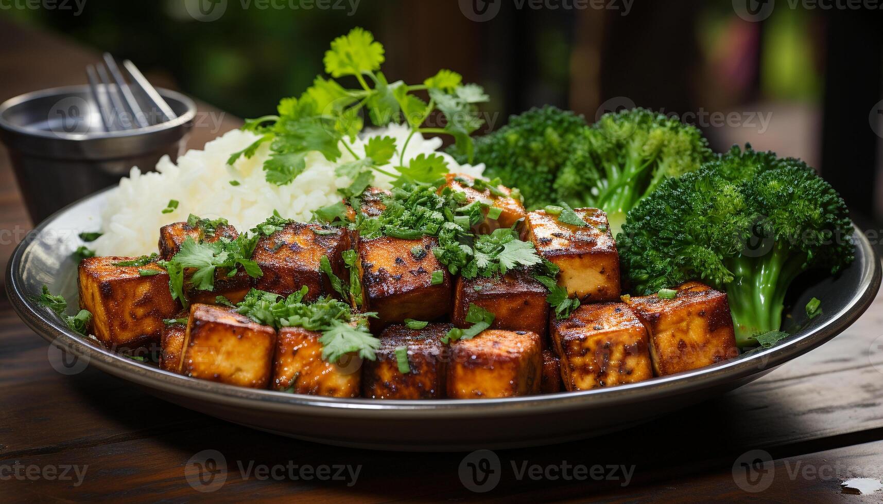 AI generated Freshness and healthy eating on a vegetarian plate generated by AI photo
