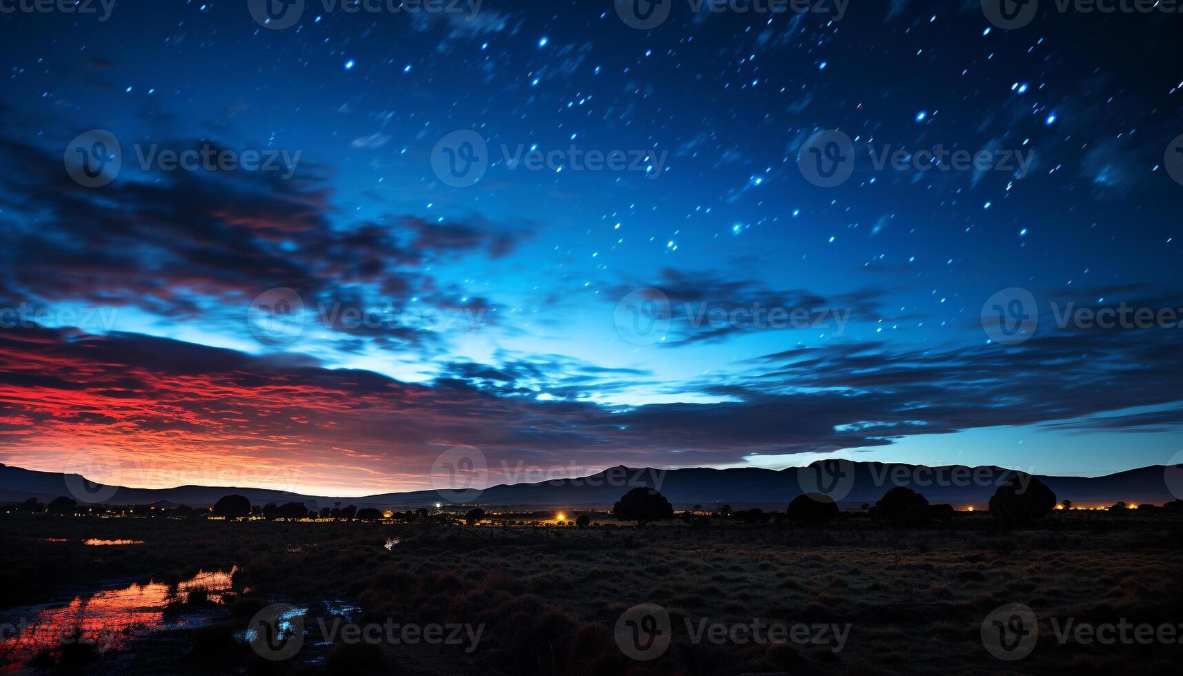 AI generated Silhouette of mountain peak against the night sky generated by AI photo