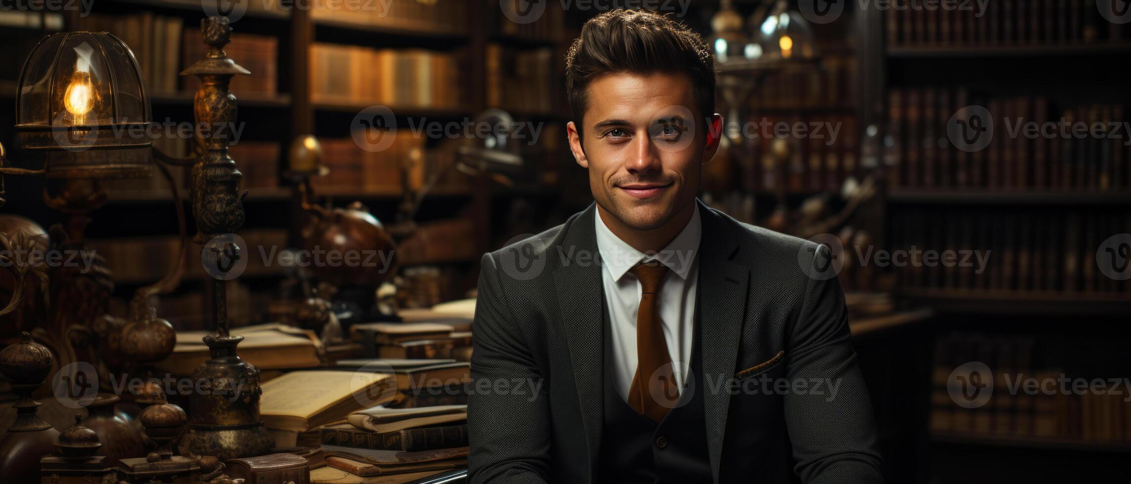 AI generated Confident Librarian in Vintage Library photo