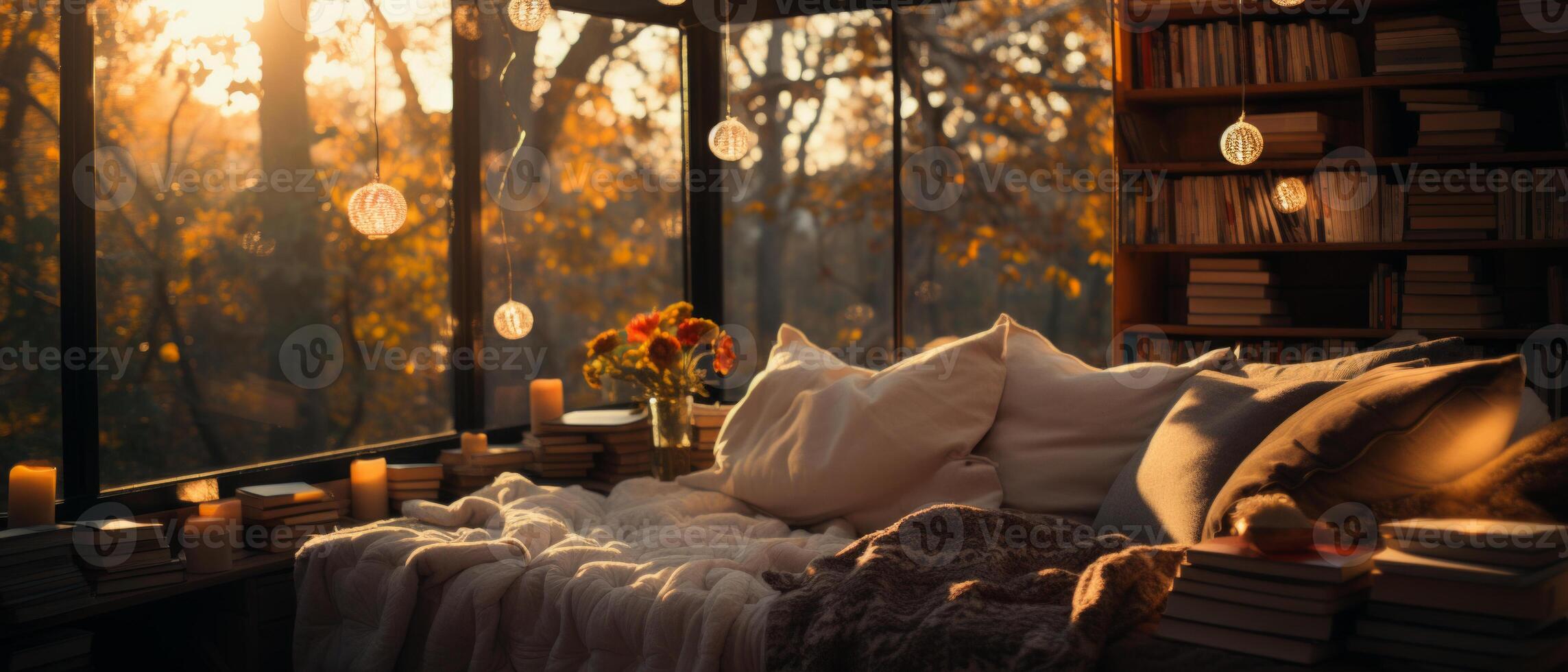 AI generated Cozy Reading Nook at Golden Hour photo