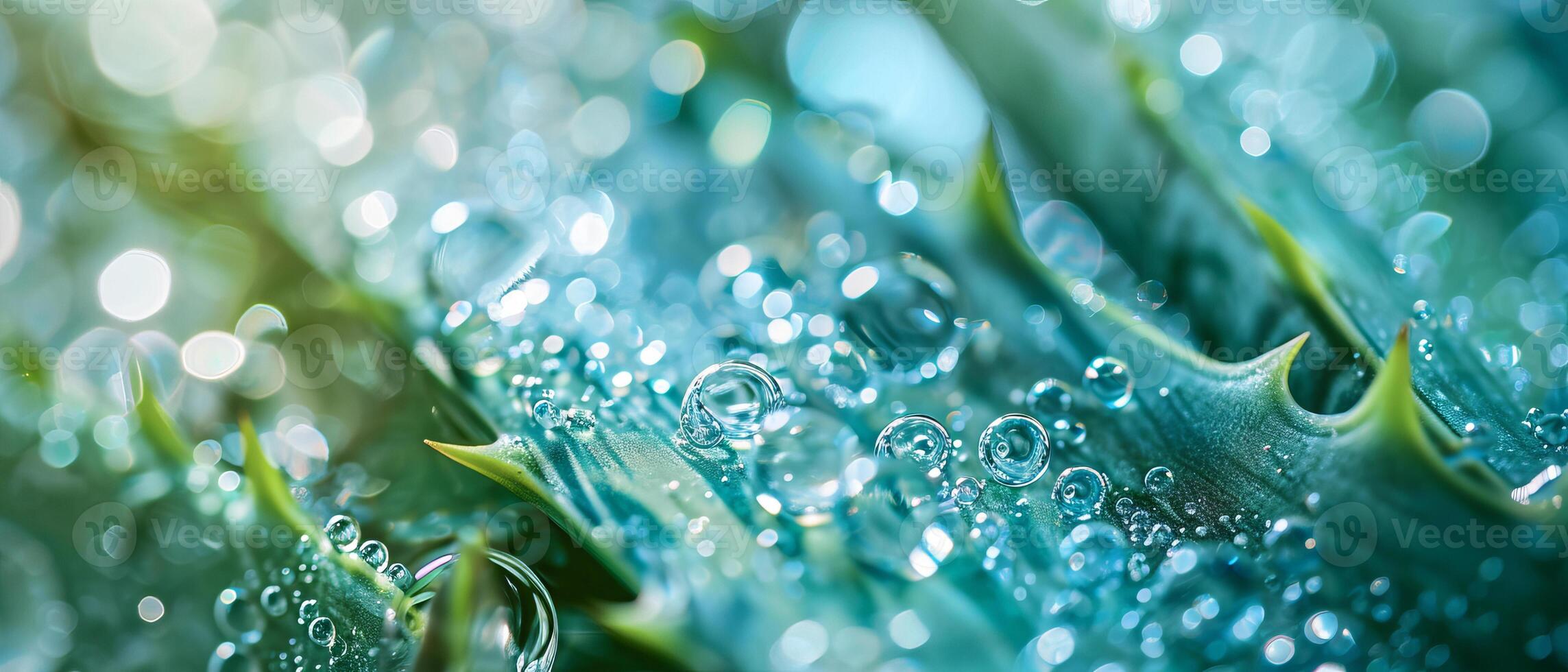 AI generated A detailed view of a vibrant green aloe vera plant covered in glistening water droplets photo