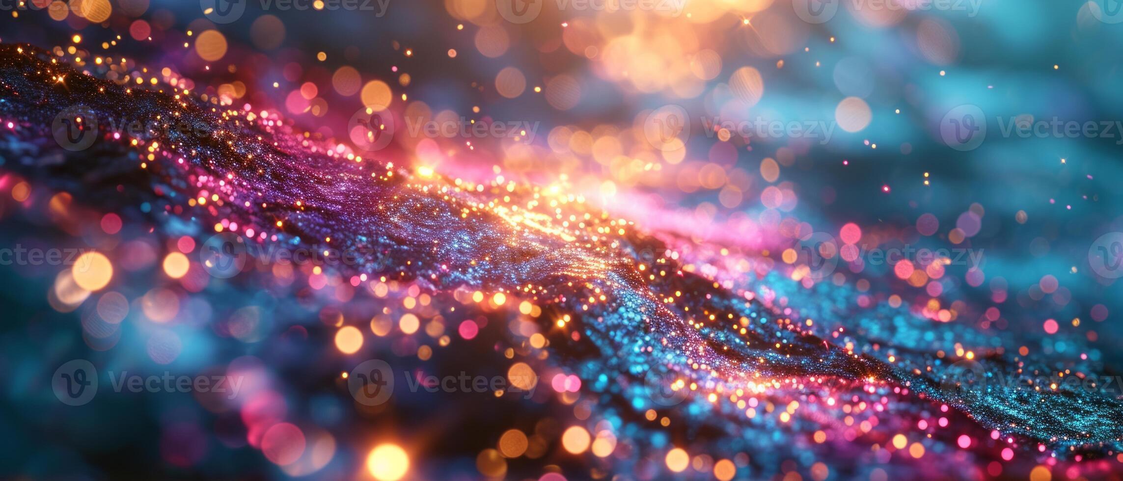 AI generated Iridescent surface with a sparkling glow in neon pink, blue, and gold photo