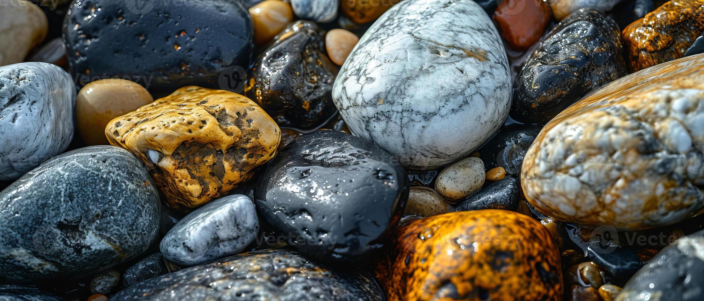 AI generated Close-Up View of Multi-Colored Pebbles With Varied Patterns and Textures photo