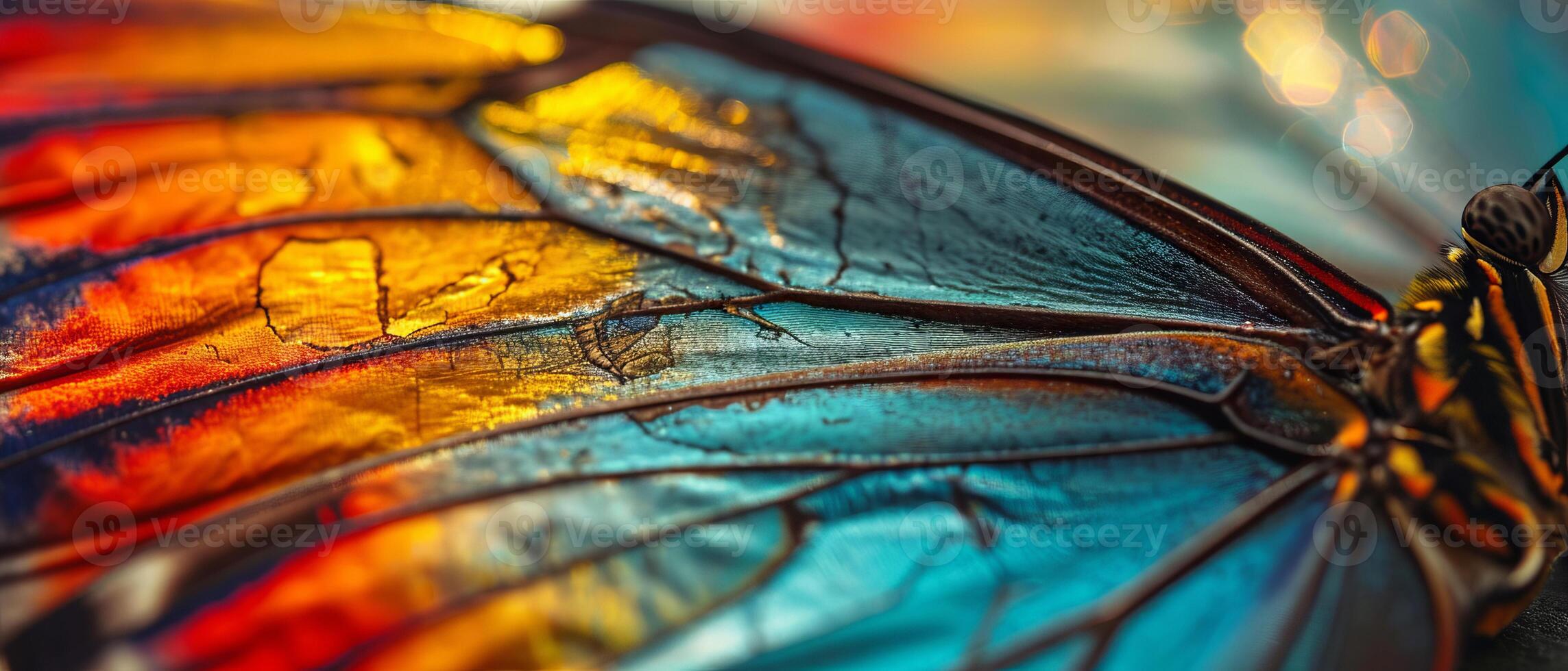 AI generated A detailed close-up of the vibrant wing of a butterfly photo