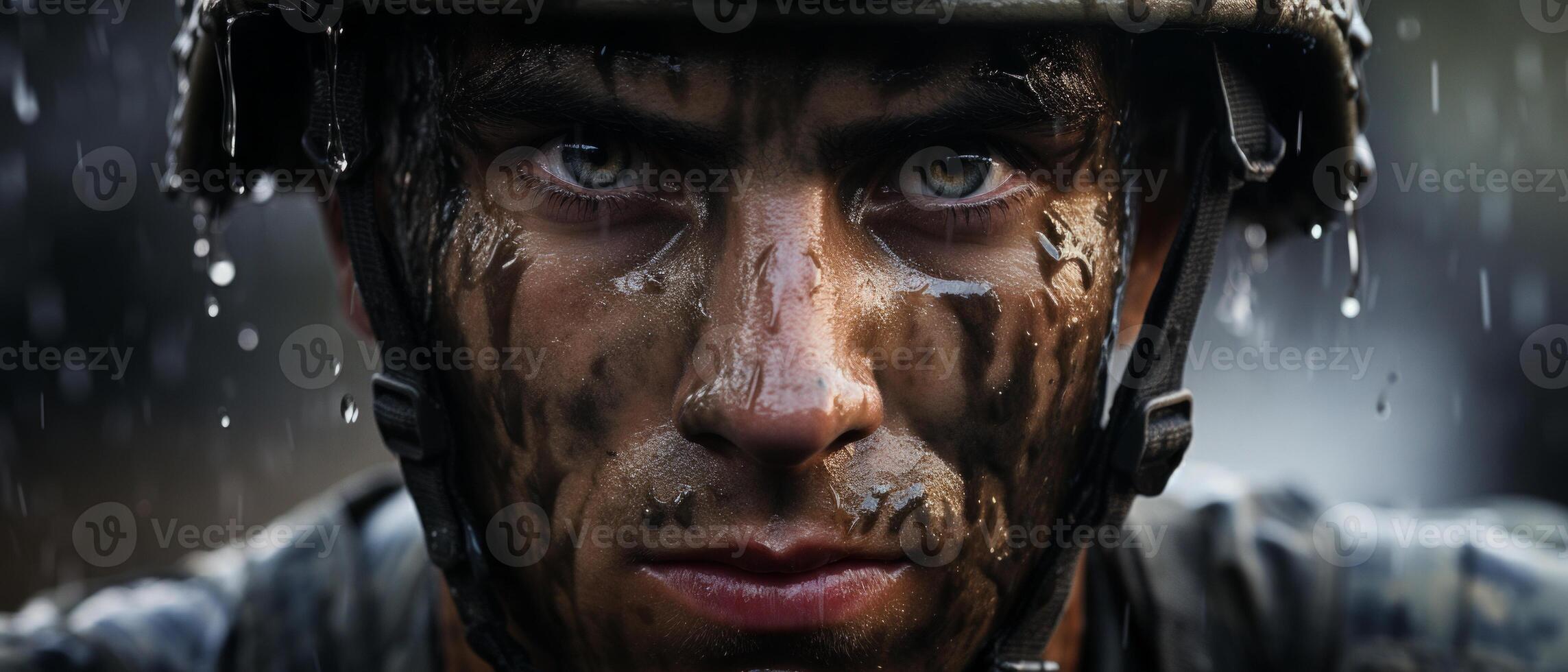 AI generated Soldier's Resilience in the Rain photo