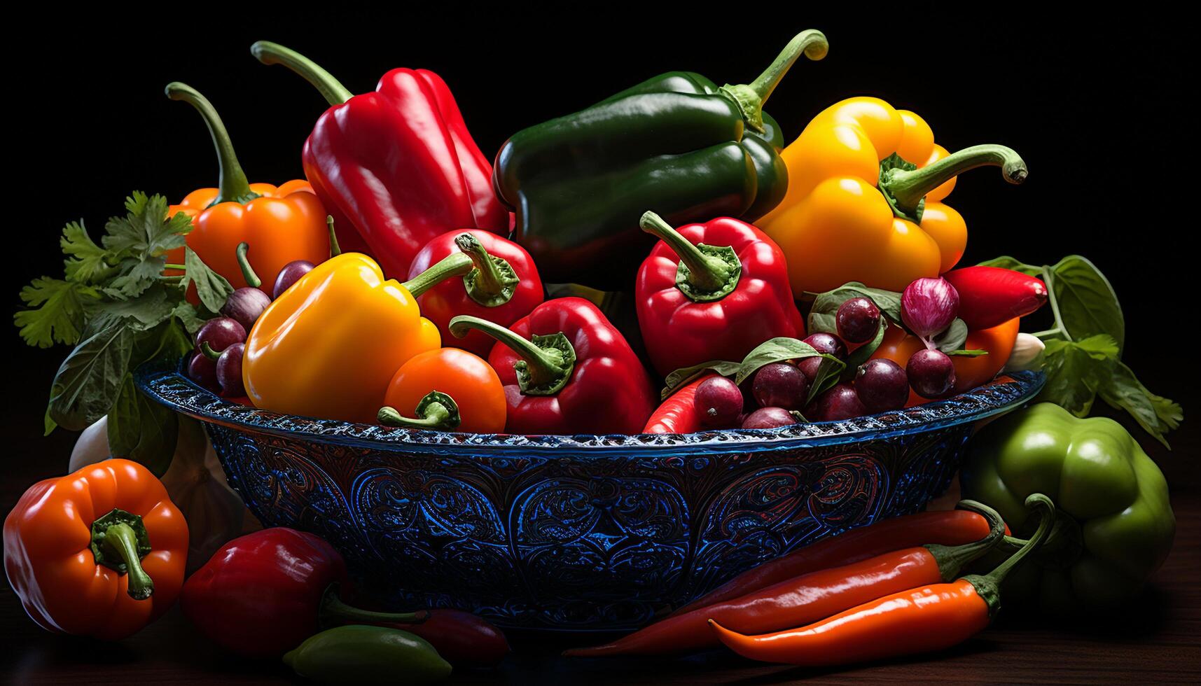 AI generated Freshness and vibrancy of multi colored bell peppers generated by AI photo
