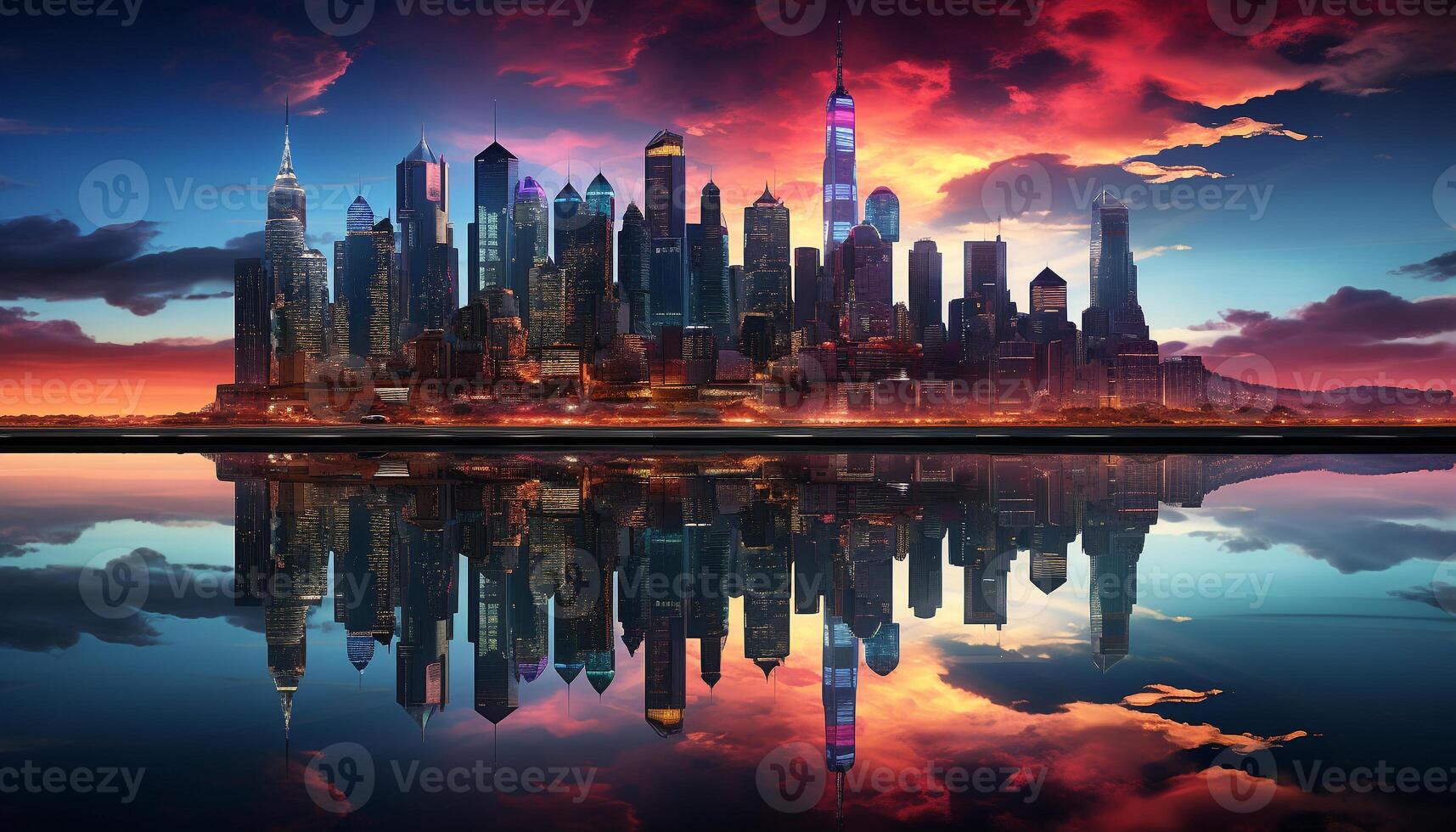 AI generated Skyscraper silhouette reflects city vibrant nightlife and finance generated by AI photo