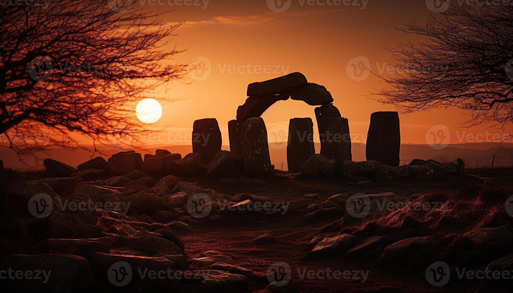 AI generated Ancient ruins silhouette against twilight sky, mysterious history generated by AI photo