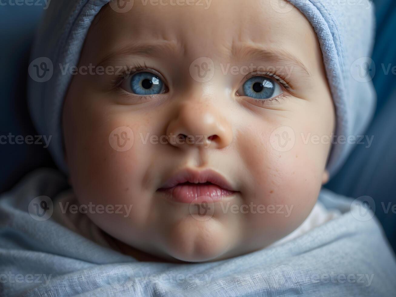 ai generado linda pequeño nuevo nacido bebé chico azul ojos retrato fondo, adorable niño pequeño, fondo de pantalla, foto