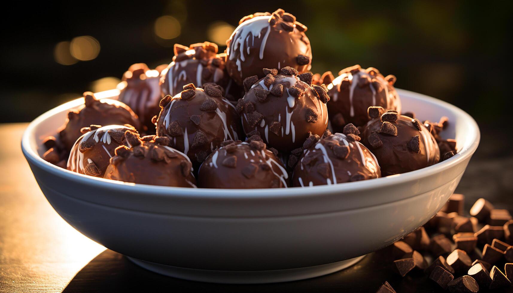 AI generated Gourmet dessert, chocolate truffle, candy, marshmallow indulgence generated by AI photo
