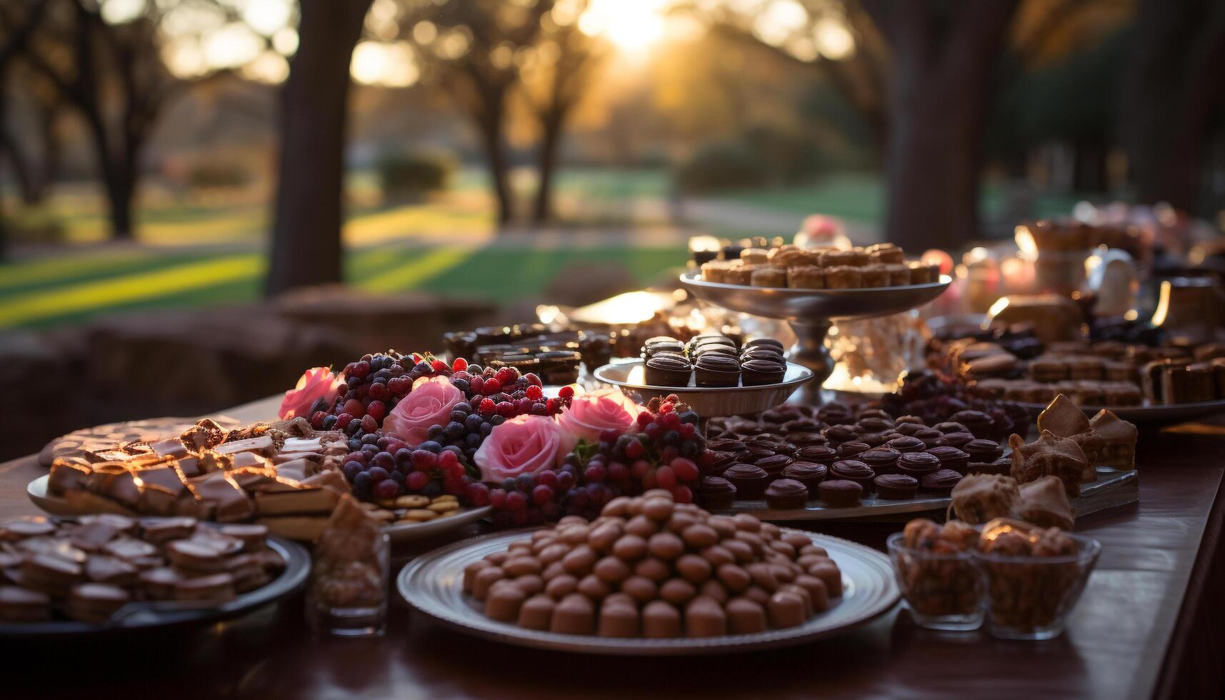 AI generated Fresh fruit dessert on wooden table, a celebration generated by AI photo