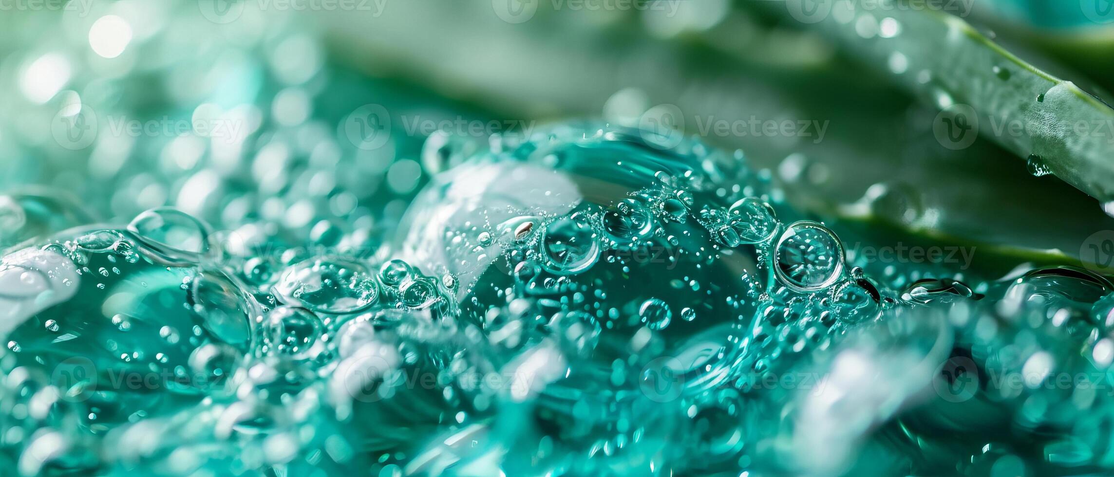AI generated A detailed view of a vibrant green aloe vera plant covered in glistening water droplets photo