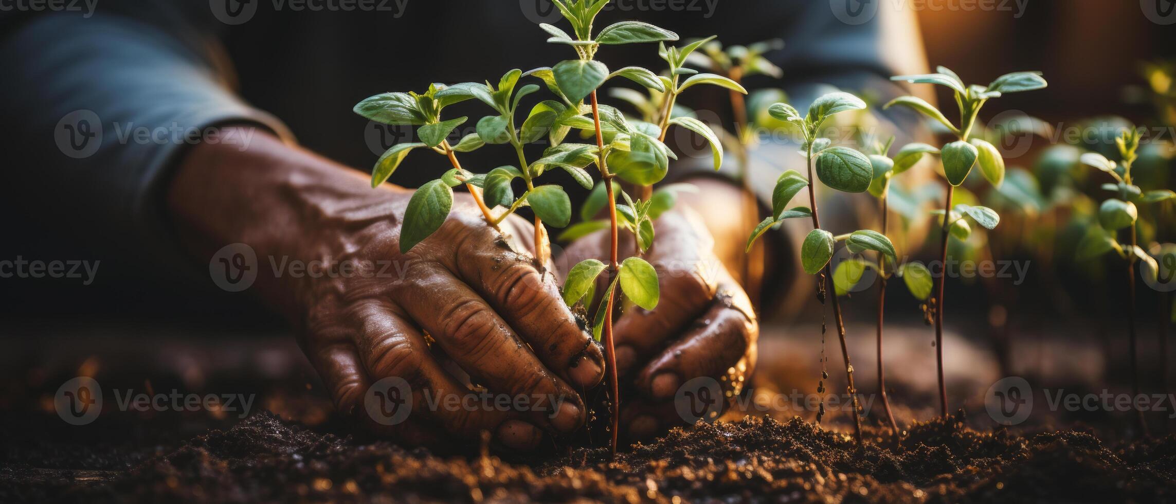 AI generated Sprouting Seedlings in Sunlit Soil photo