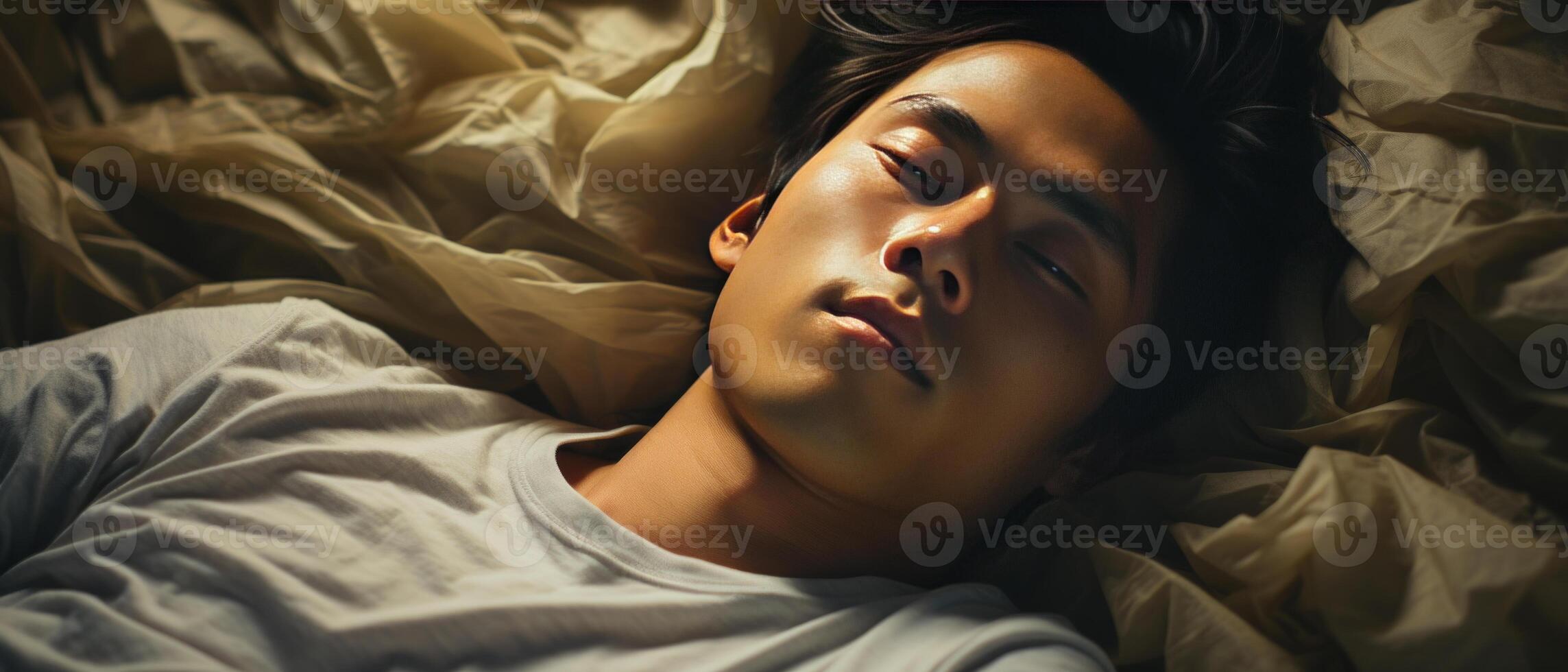 AI generated Young Man Resting Peacefully in Bed photo