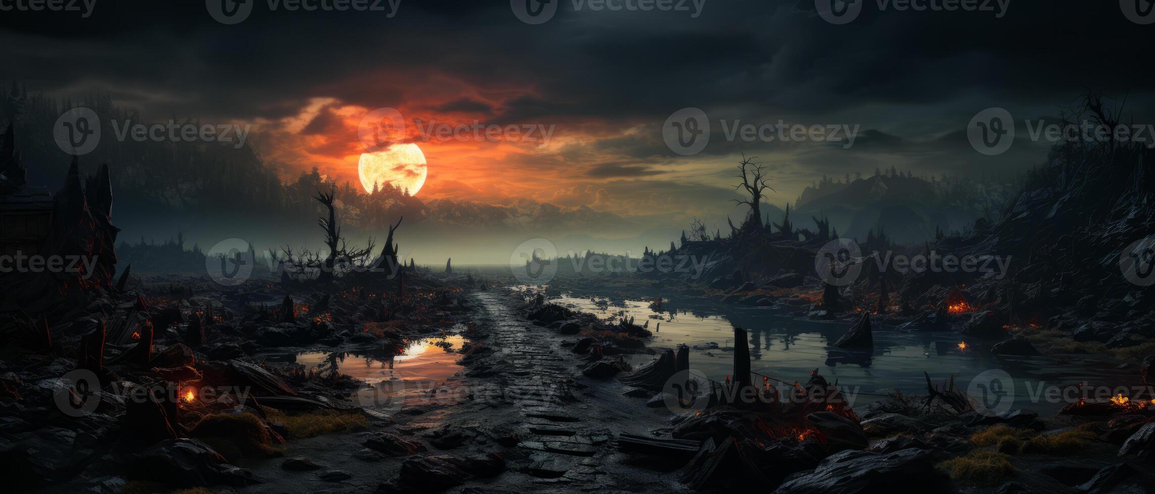 AI generated Dusk at the Post-Apocalyptic Shoreline photo