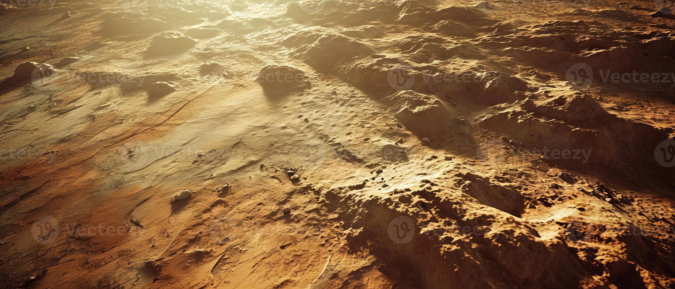 AI generated Close-up of planet surface with detailed textures and sunlight photo