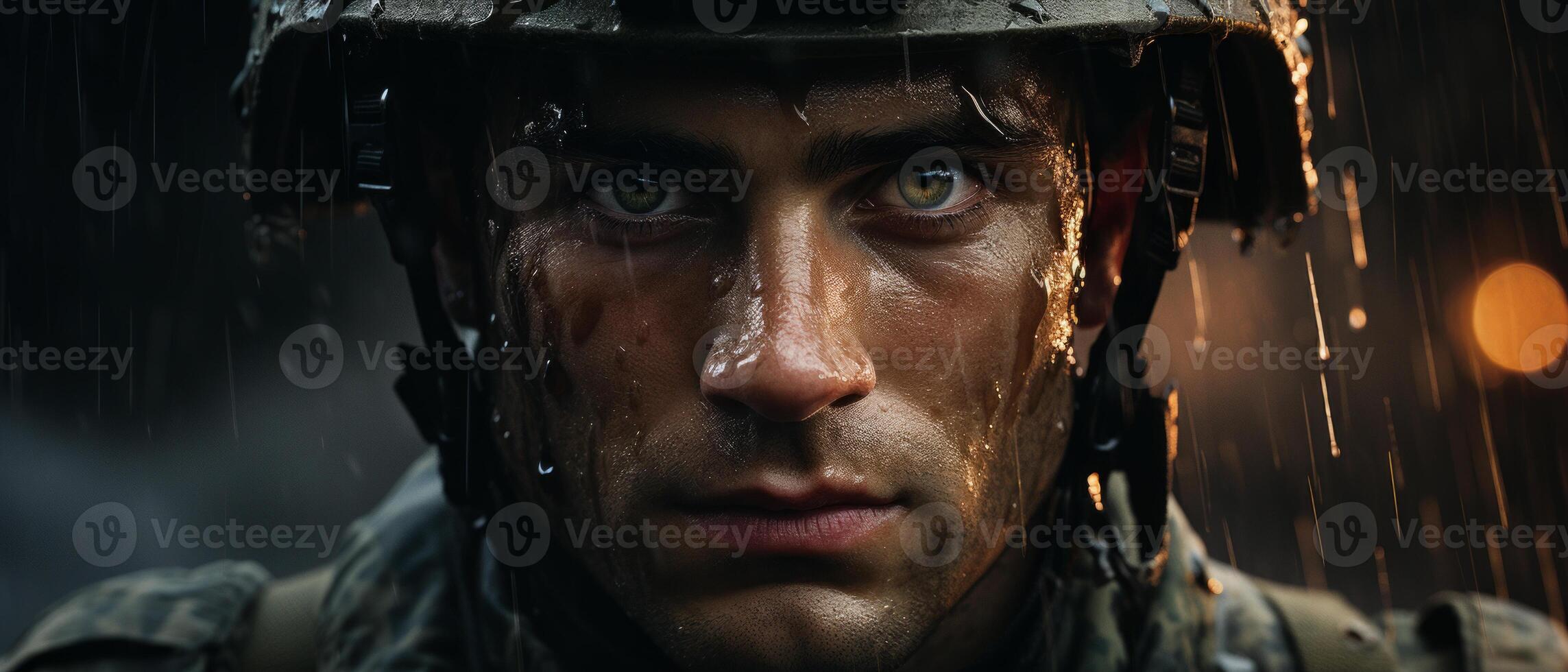 AI generated Soldier's Resilience in the Rain photo