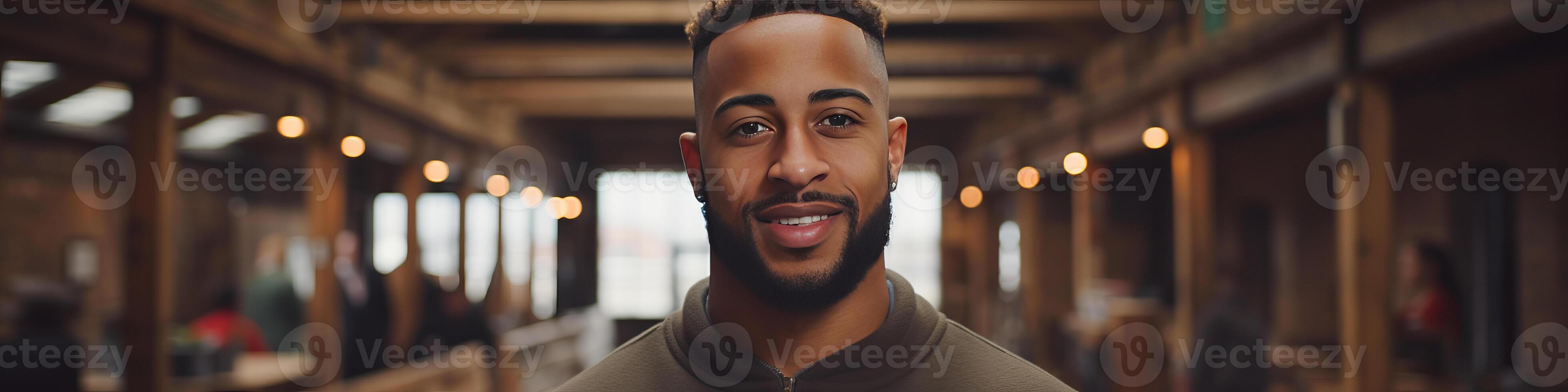 AI generated Confident Young Man in Urban Cafe photo