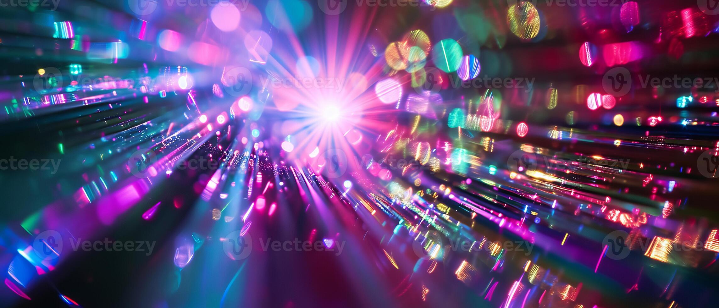 AI generated Wide-angle view of vibrant bokeh lights with a glittery effect photo