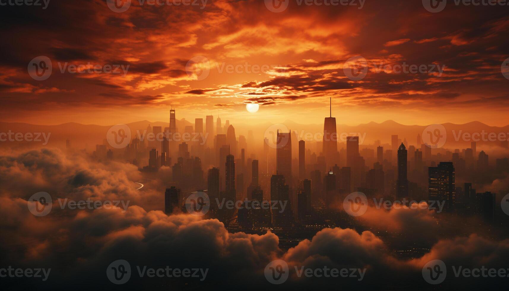 AI generated Skyscraper cityscape, cloud sunset, urban skyline architecture dusk generated by AI photo