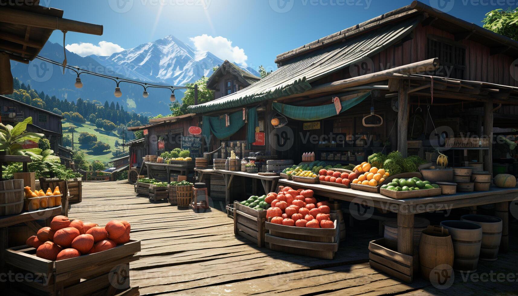 AI generated Fresh organic fruits sold at a rustic market generated by AI photo
