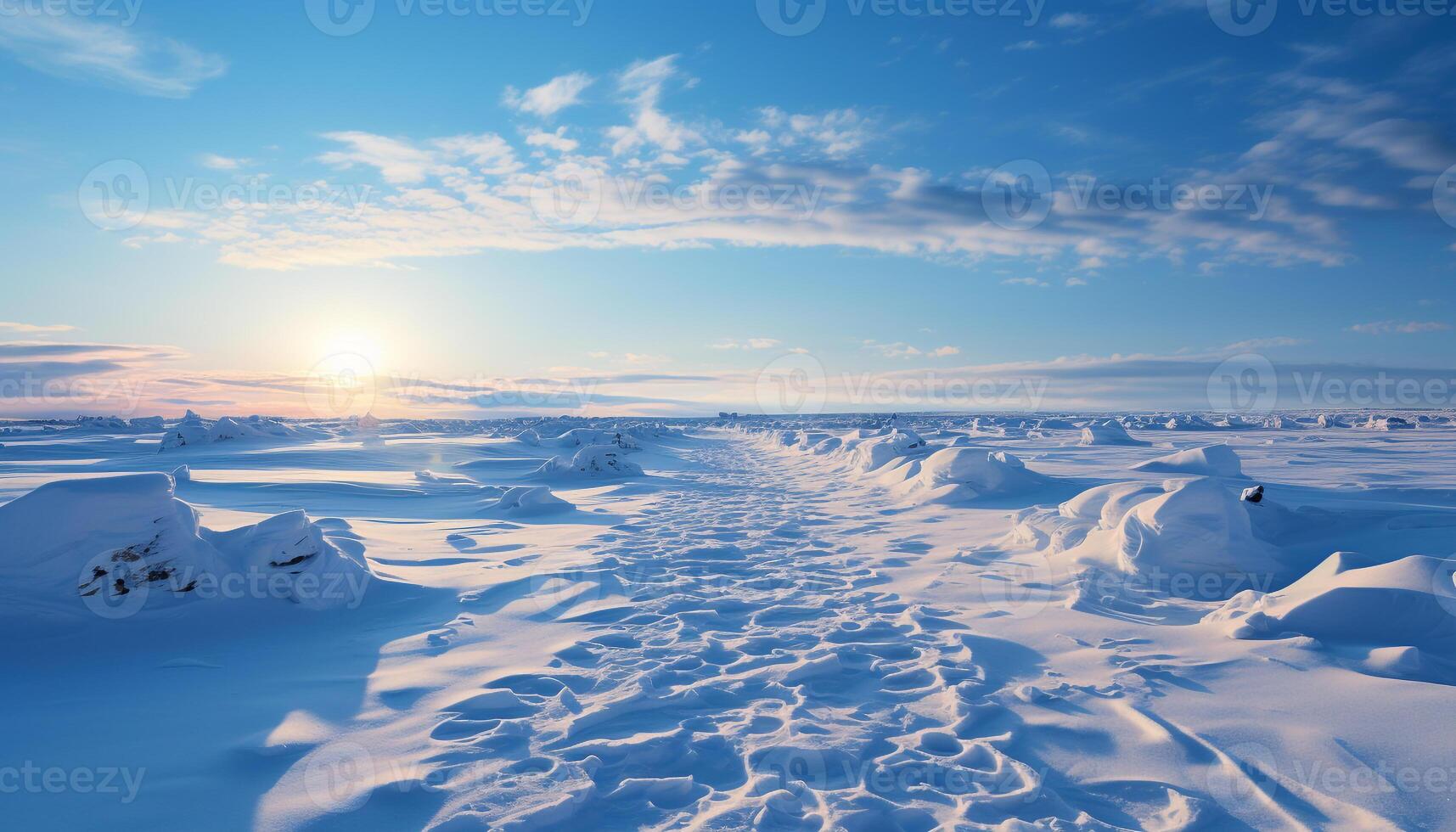 AI generated Tranquil scene of frozen mountain peak at dusk generated by AI photo