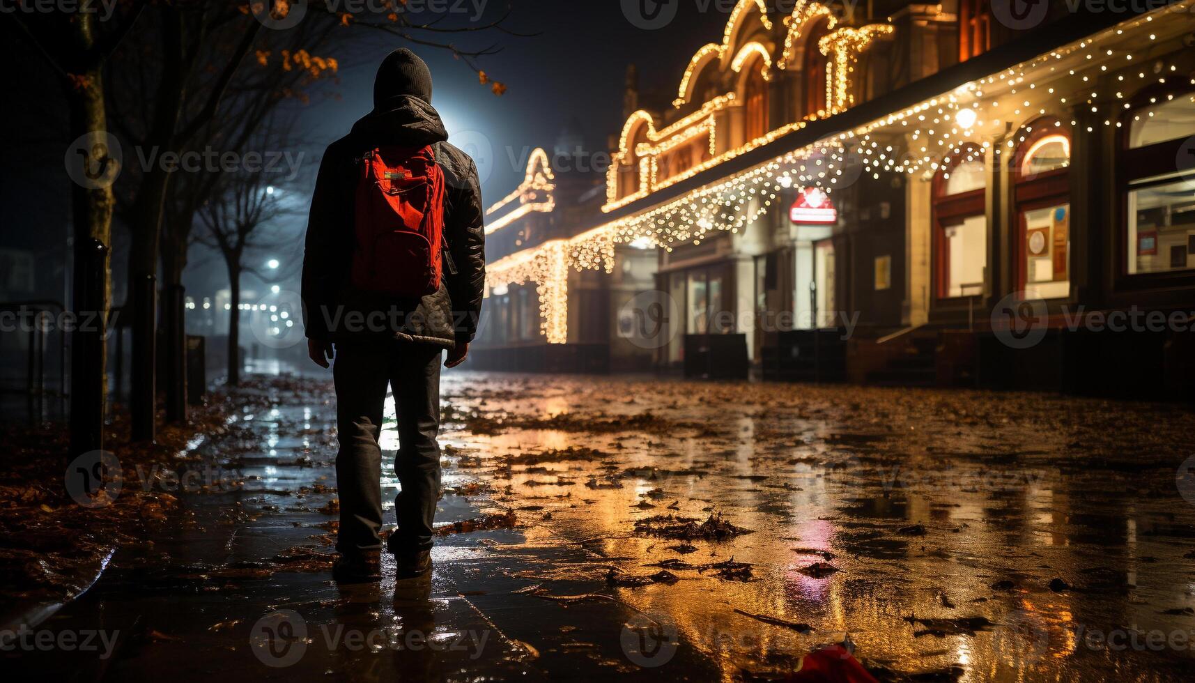 AI generated Silhouette of a man walking in the night generated by AI photo