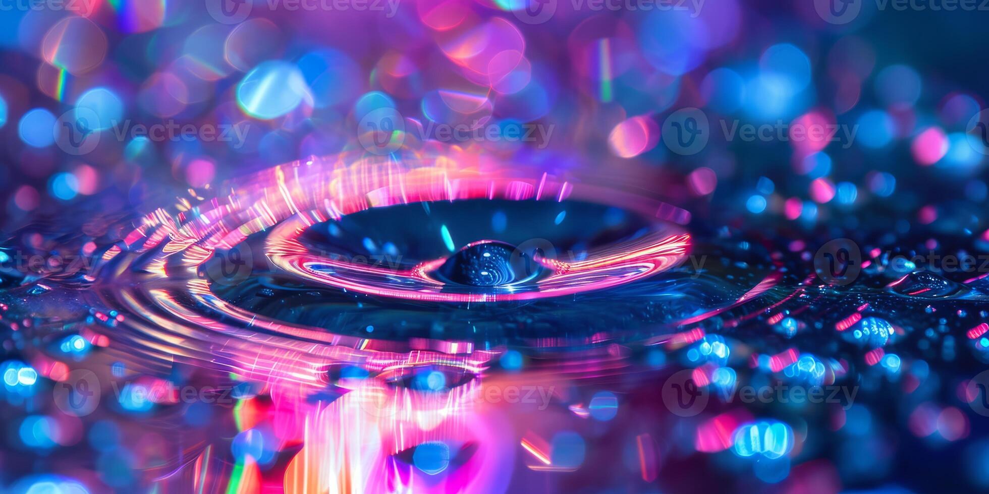 AI generated Close-up view of a single water droplet suspended on the surface of a pool of water photo