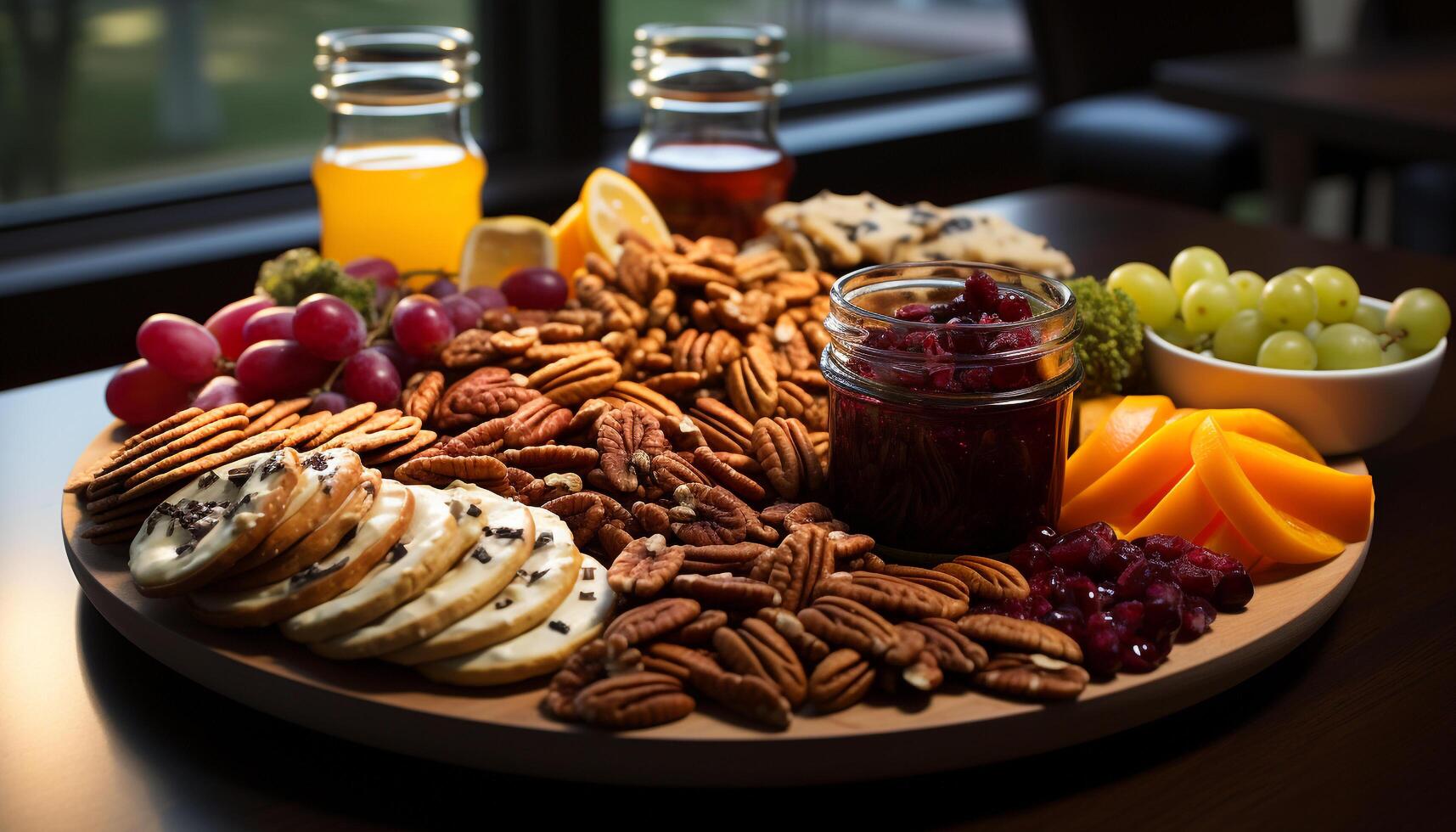 AI generated Fresh fruit snack on wooden table, healthy indulgence generated by AI photo